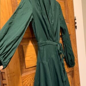 DO+BE Emerald Green Wrap Dress with Bishop Sleeves
